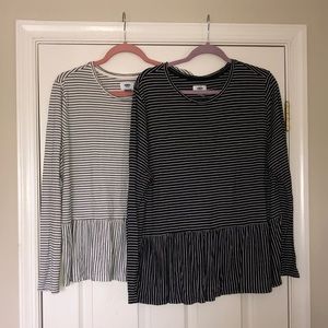 2 old navy long sleeve striped peplum shirts